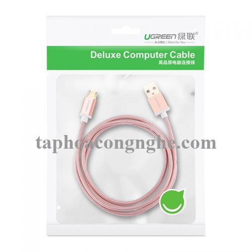 Ugreen 30664 0.5M màu Hồng Cáp sạc truyền dữ liệu USB 2.0 sang MICRO USB đầu mạ vàng US134 30030664